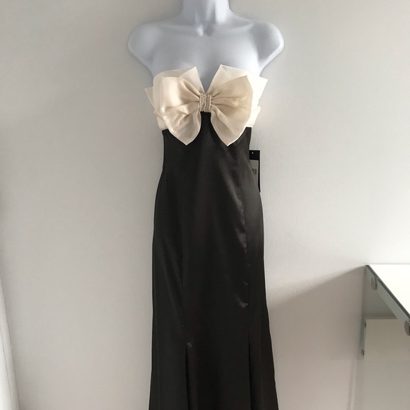 πHost Pickπ Strapless Bow Pearl Silk White Black Prom Dress Wedding Dress - Picture 4 of 16